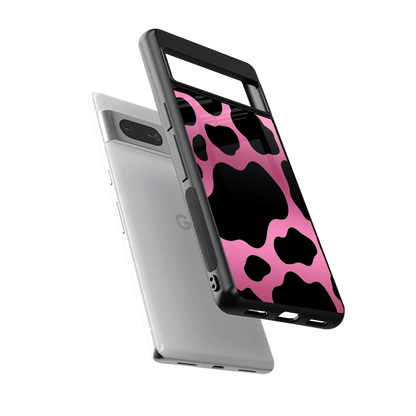 Black Pink Swirl sleek google pixel 7a cover with tempered glass back and TPU edges