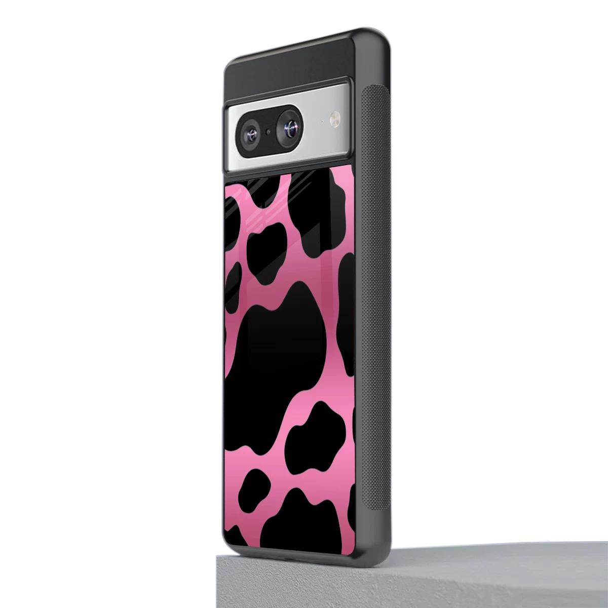 Black Pink Swirl stylish phone case for google pixel 8 | glossy glass and slim fit