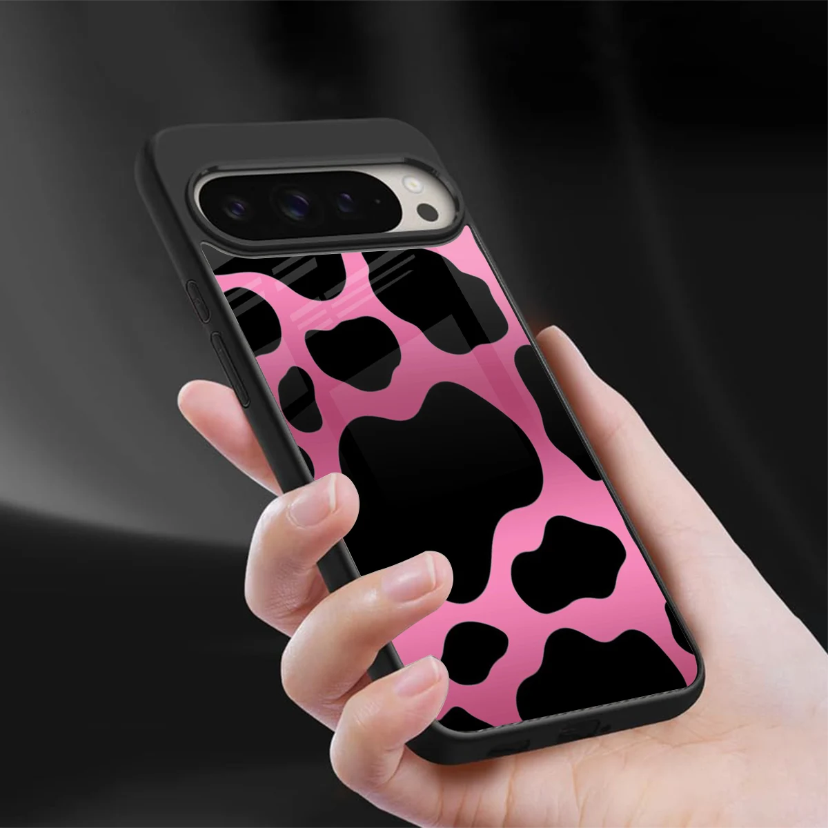 Black Pink Swirl sleek google pixel 9 pro cover with tempered glass back and TPU edges