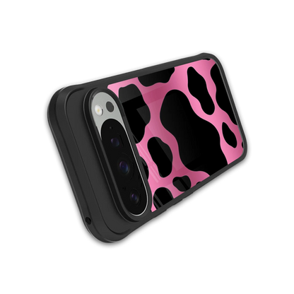 Black Pink Swirl stylish phone case for google pixel 9 pro | glossy glass and slim fit