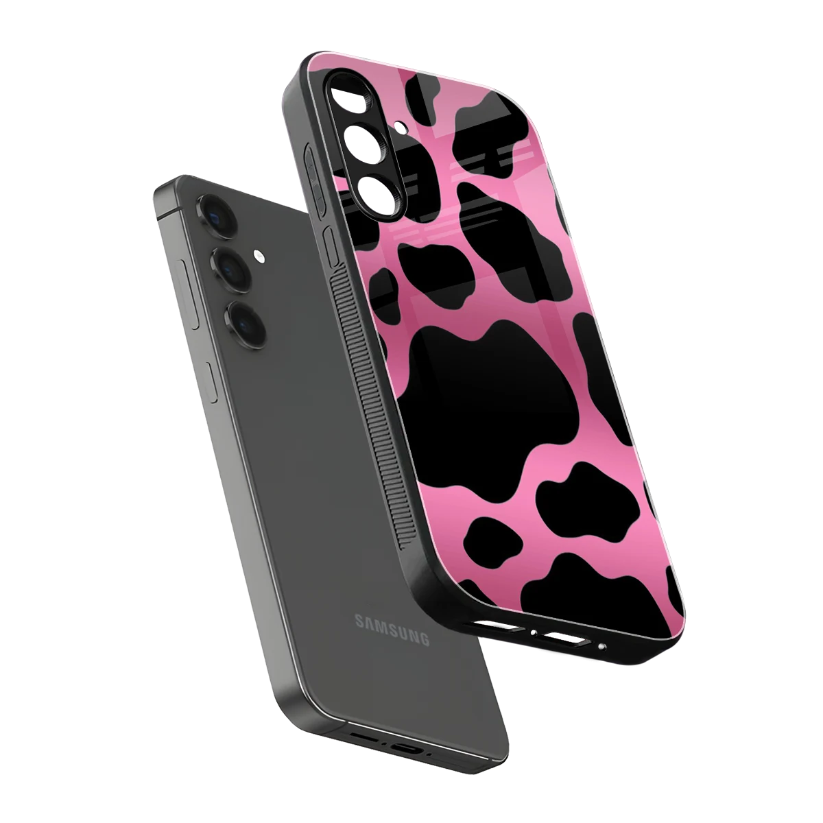 Black Pink Swirl sleek samsung galaxy a16 5g cover with tempered glass back and TPU edges