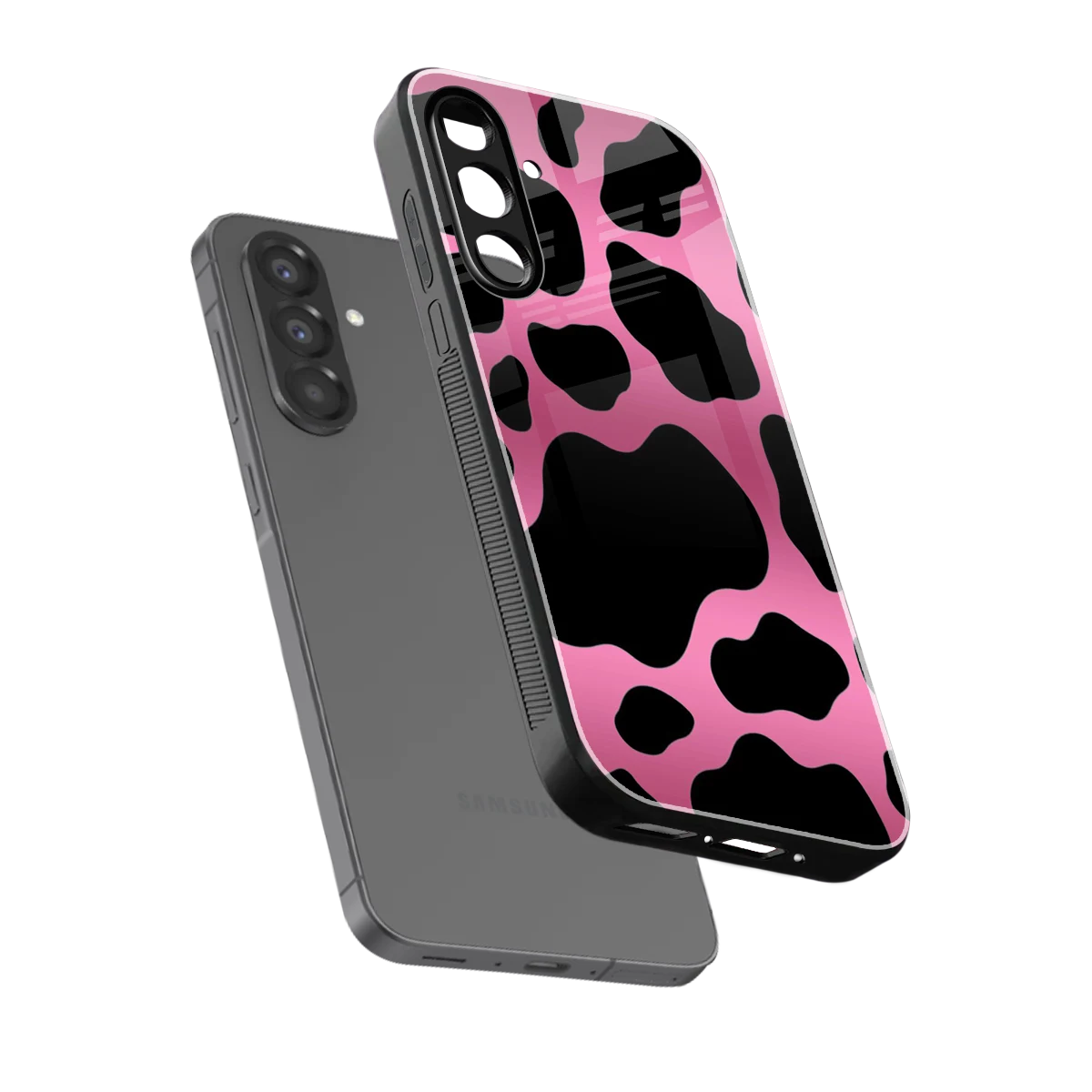 Black Pink Swirl sleek samsung galaxy a17 5g cover with tempered glass back and TPU edges