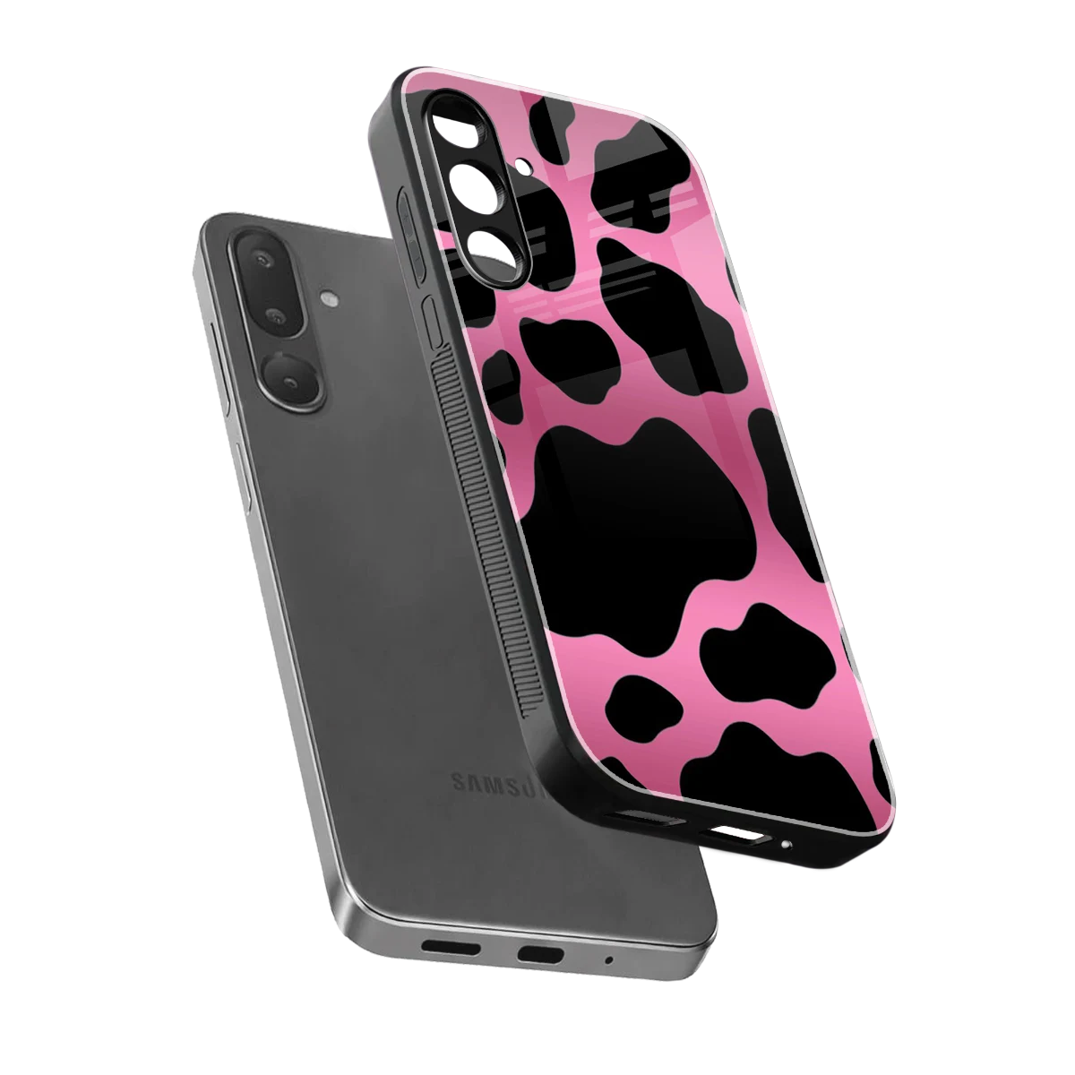 Black Pink Swirl sleek samsung galaxy m56 5g cover with tempered glass back and TPU edges
