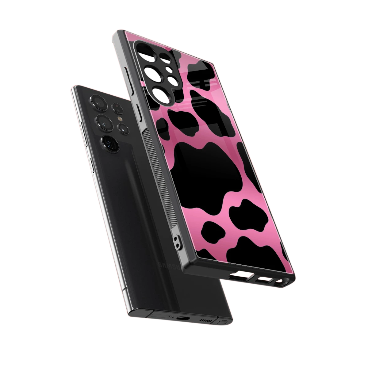 Black Pink Swirl sleek samsung galaxy s24 ultra cover with tempered glass back and TPU edges