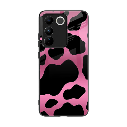 Black Pink Swirl back phone cover | glass case for vivo v27 5g