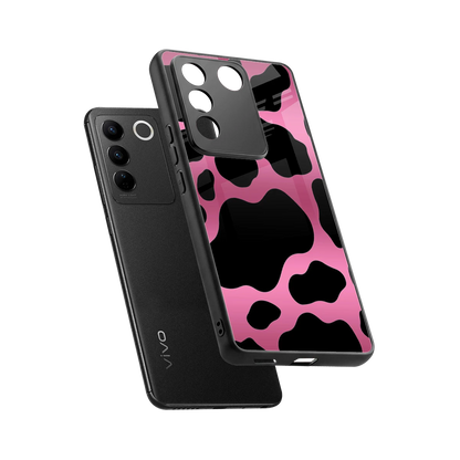 Black Pink Swirl sleek vivo v27 5g cover with tempered glass back and TPU edges