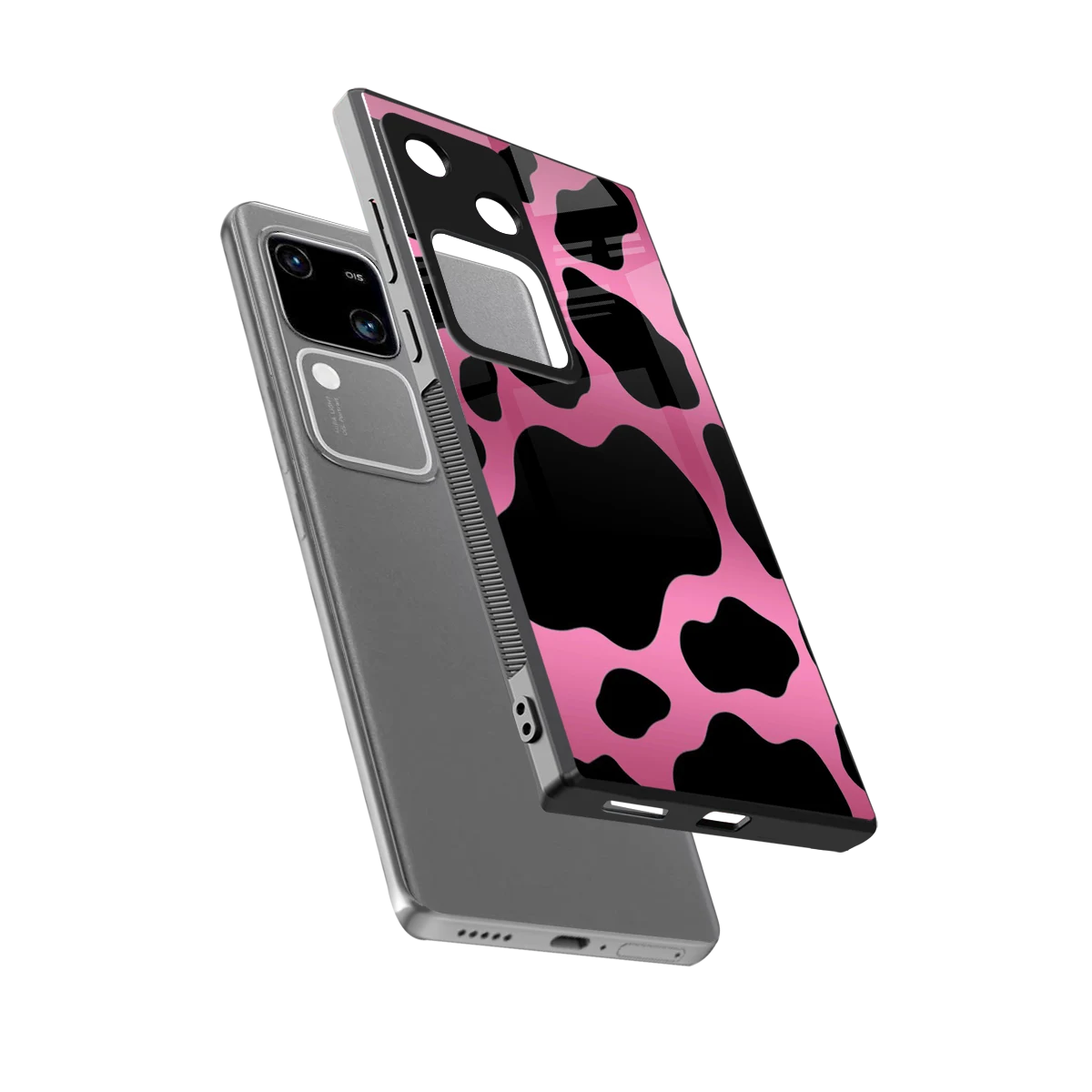 Black Pink Swirl sleek vivo v30 cover with tempered glass back and TPU edges