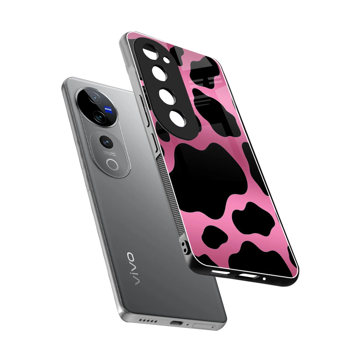 Black Pink Swirl sleek vivo v40 pro cover with tempered glass back and TPU edges