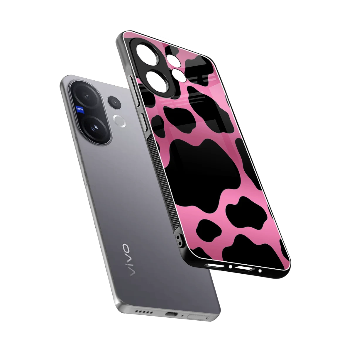 Black Pink Swirl sleek vivo v60 cover with tempered glass back and TPU edges