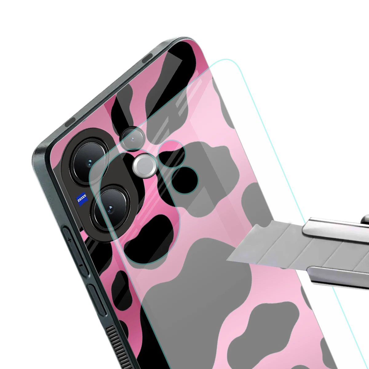 Black Pink Swirl stylish phone case for vivo v60 | glossy glass and slim fit
