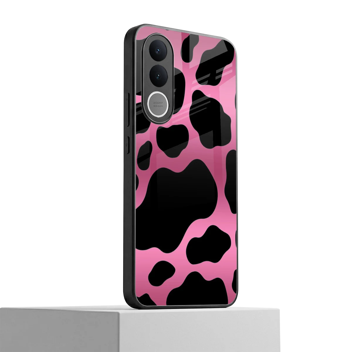 Black Pink Swirl vivo v70 fe mobile cover | shockproof glass phone case