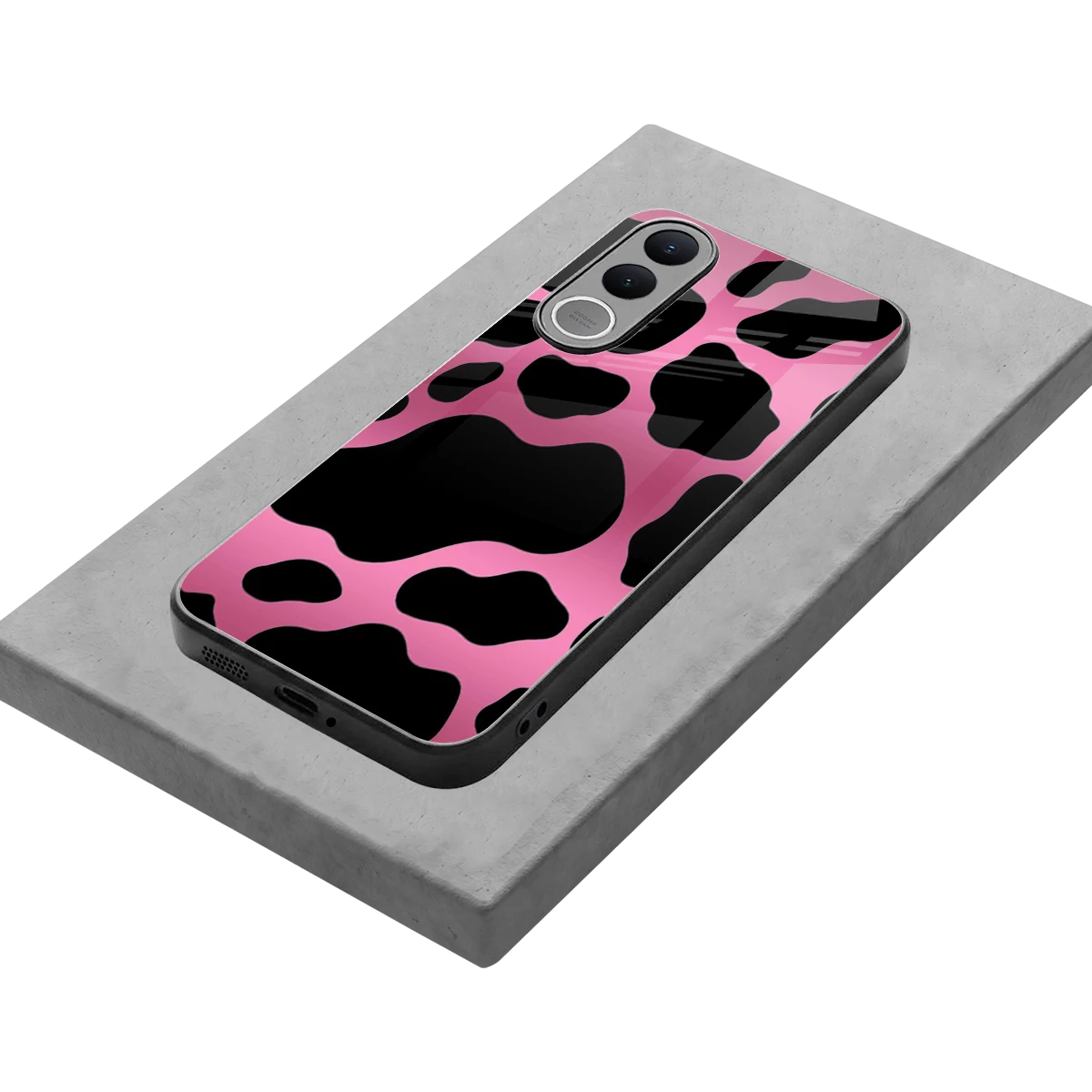 Black Pink Swirl stylish phone case for vivo v70 fe | glossy glass and slim fit