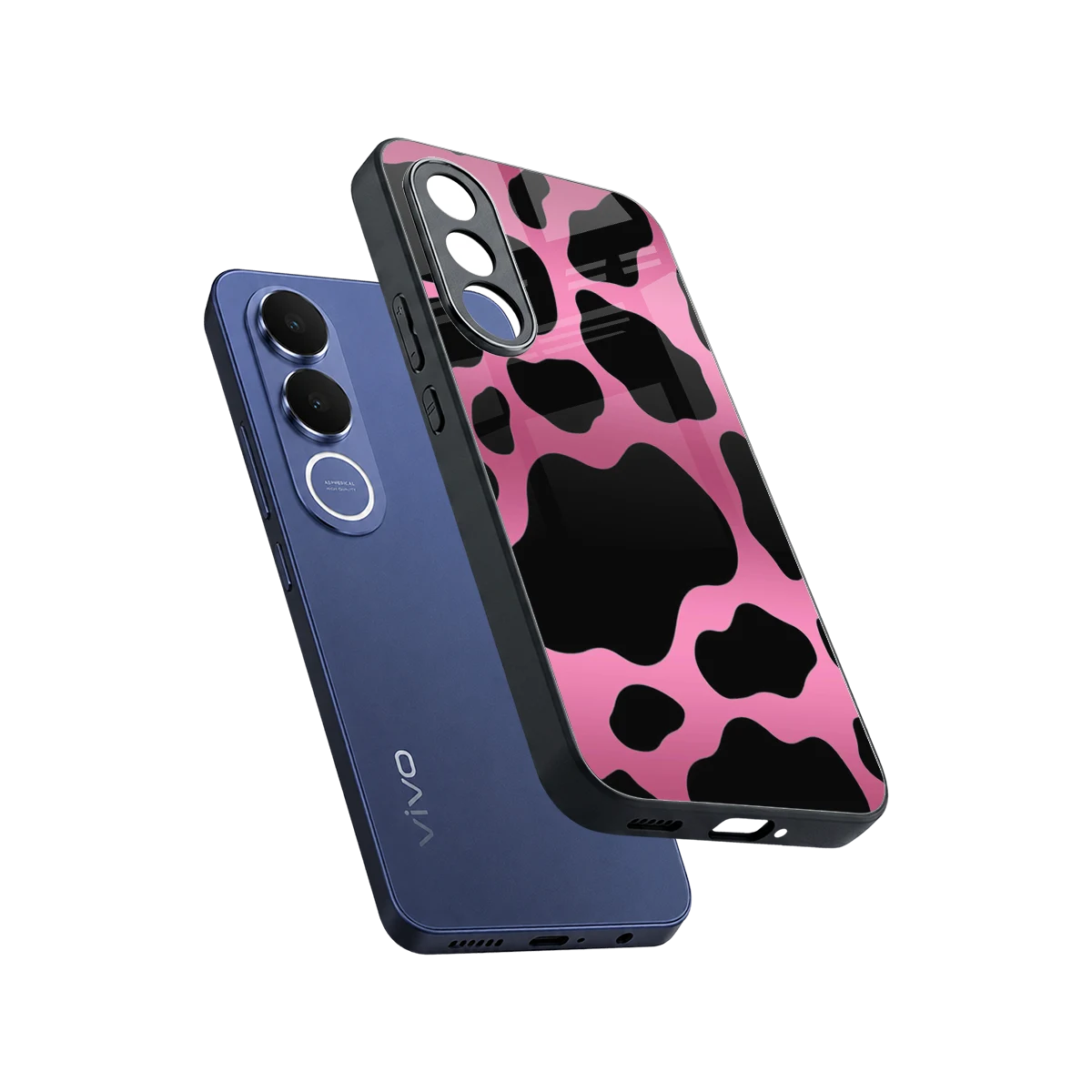 Black Pink Swirl sleek vivo v70 fe cover with tempered glass back and TPU edges