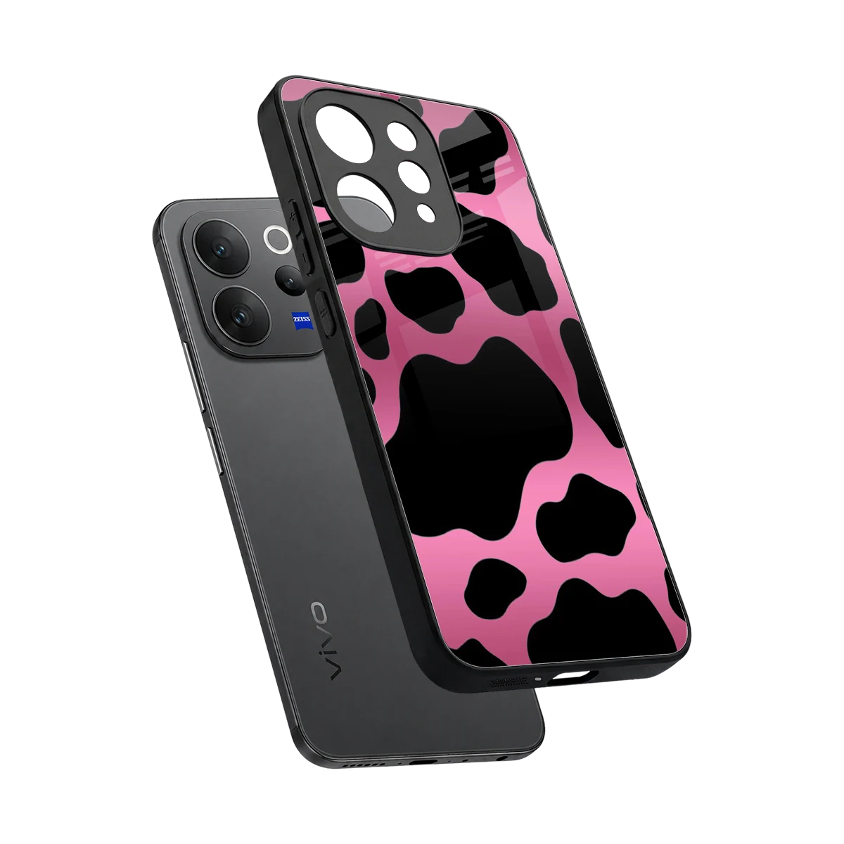 Black Pink Swirl sleek vivo v70 elite cover with tempered glass back and TPU edges