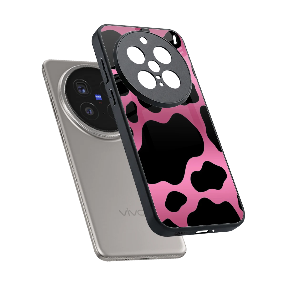 Black Pink Swirl sleek vivo x200 pro cover with tempered glass back and TPU edges