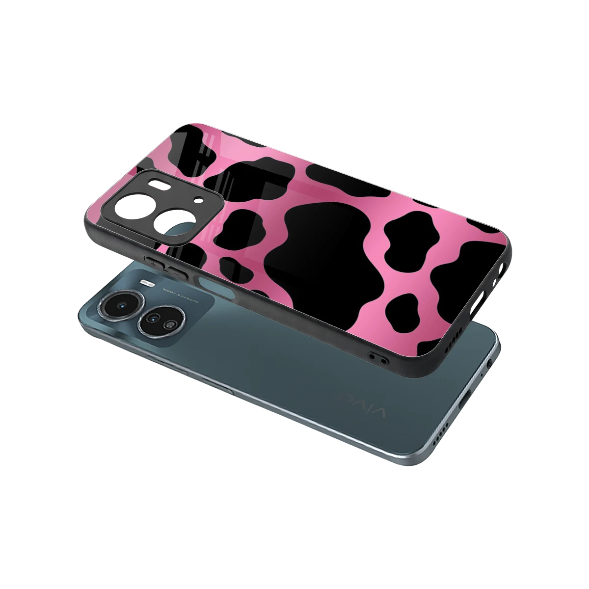 Black Pink Swirl sleek vivo y16 cover with tempered glass back and TPU edges
