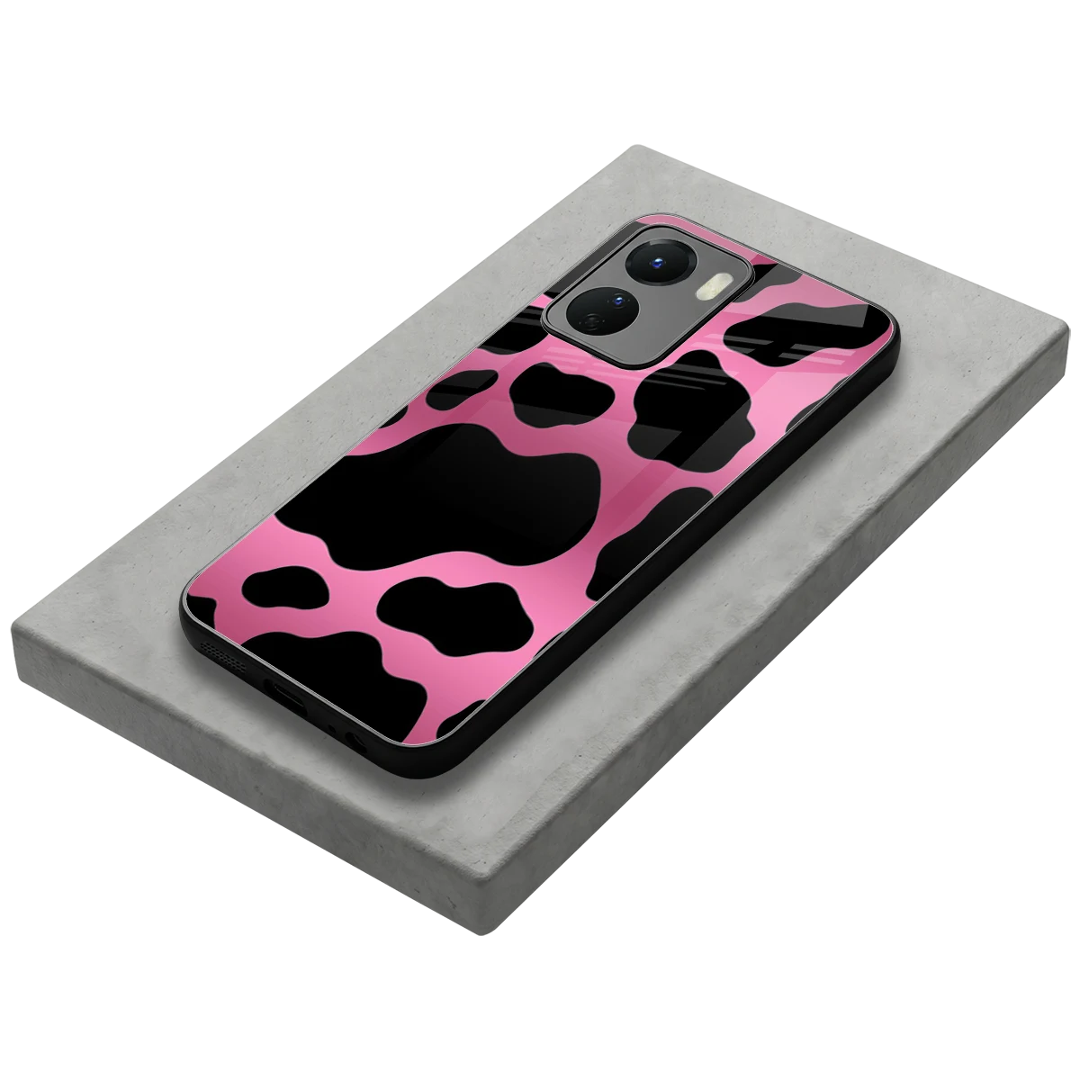 Black Pink Swirl stylish phone case for vivo y16 | glossy glass and slim fit