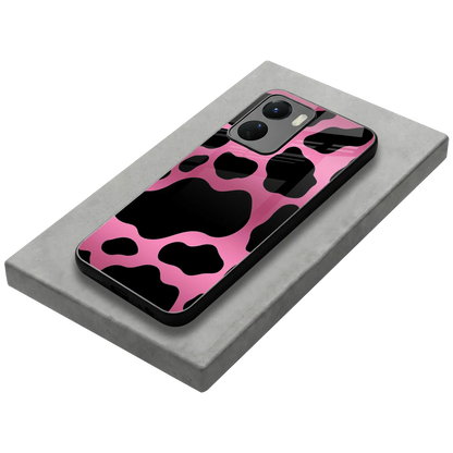 Black Pink Swirl stylish phone case for vivo y16 | glossy glass and slim fit