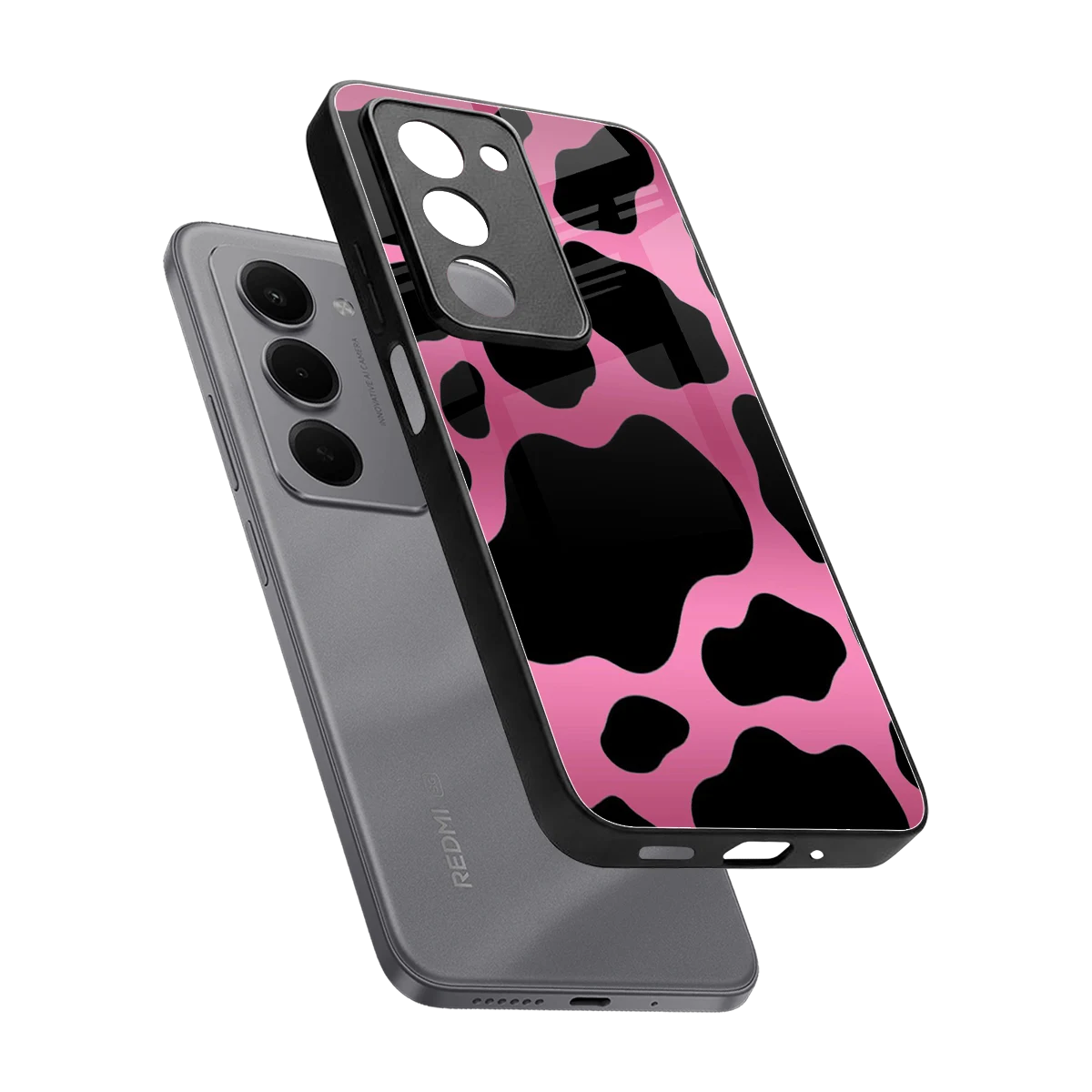 Black Pink Swirl sleek redmi 15 5g cover with tempered glass back and TPU edges
