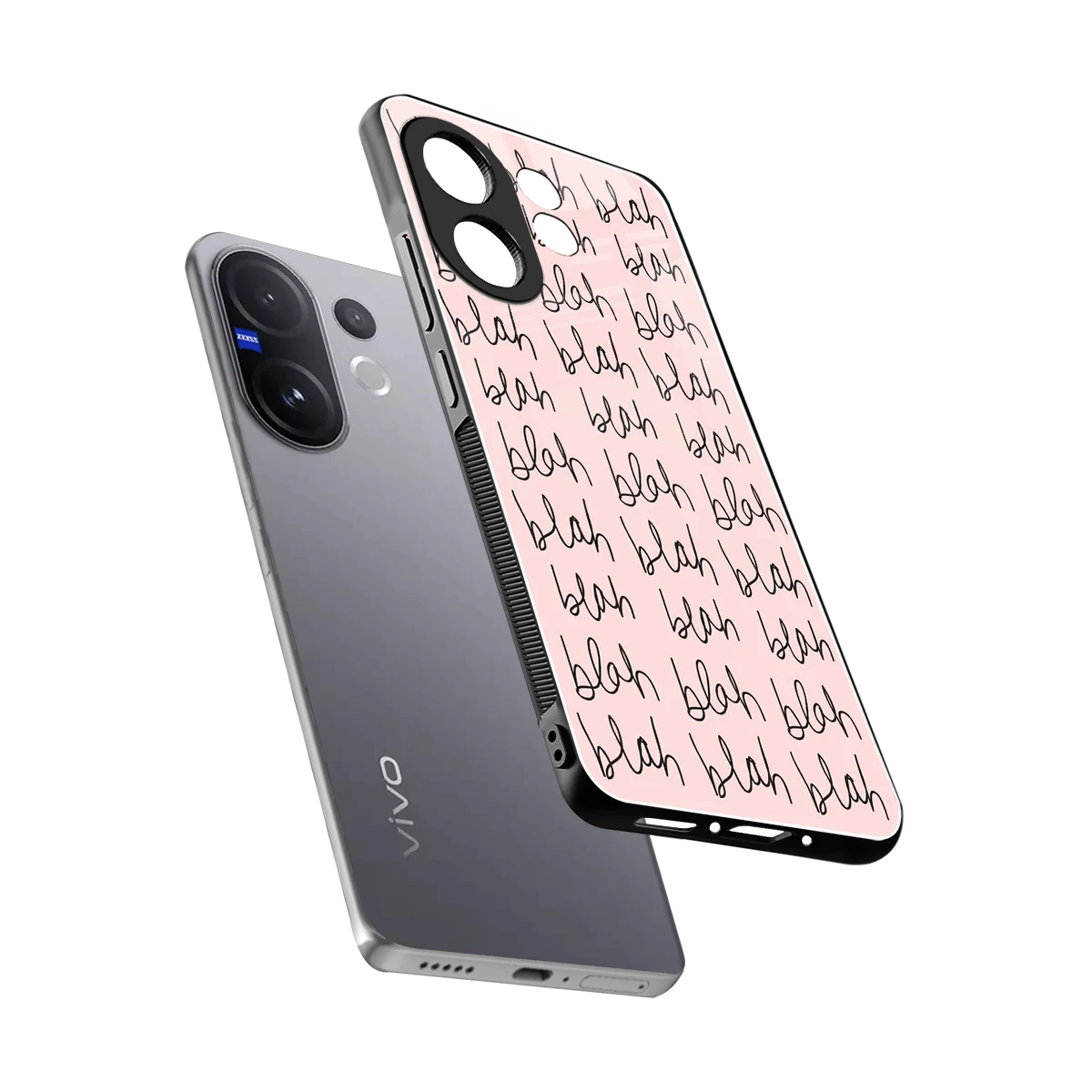Blah Blah Blah sleek vivo v60 cover with tempered glass back and TPU edges