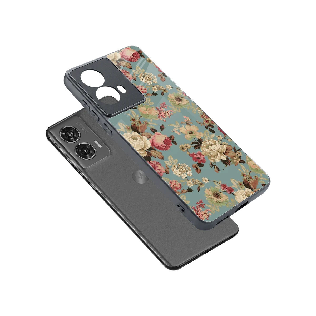 Bloom Bliss sleek motorola edge 50 fusion cover with tempered glass back and TPU edges