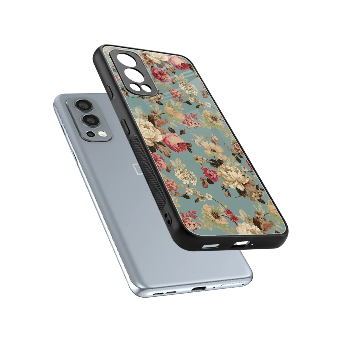 Bloom Bliss sleek oneplus nord 2 cover with tempered glass back and TPU edges