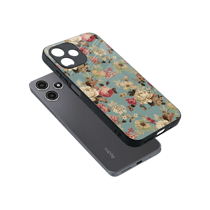 Bloom Bliss sleek redmi 12 5g cover with tempered glass back and TPU edges