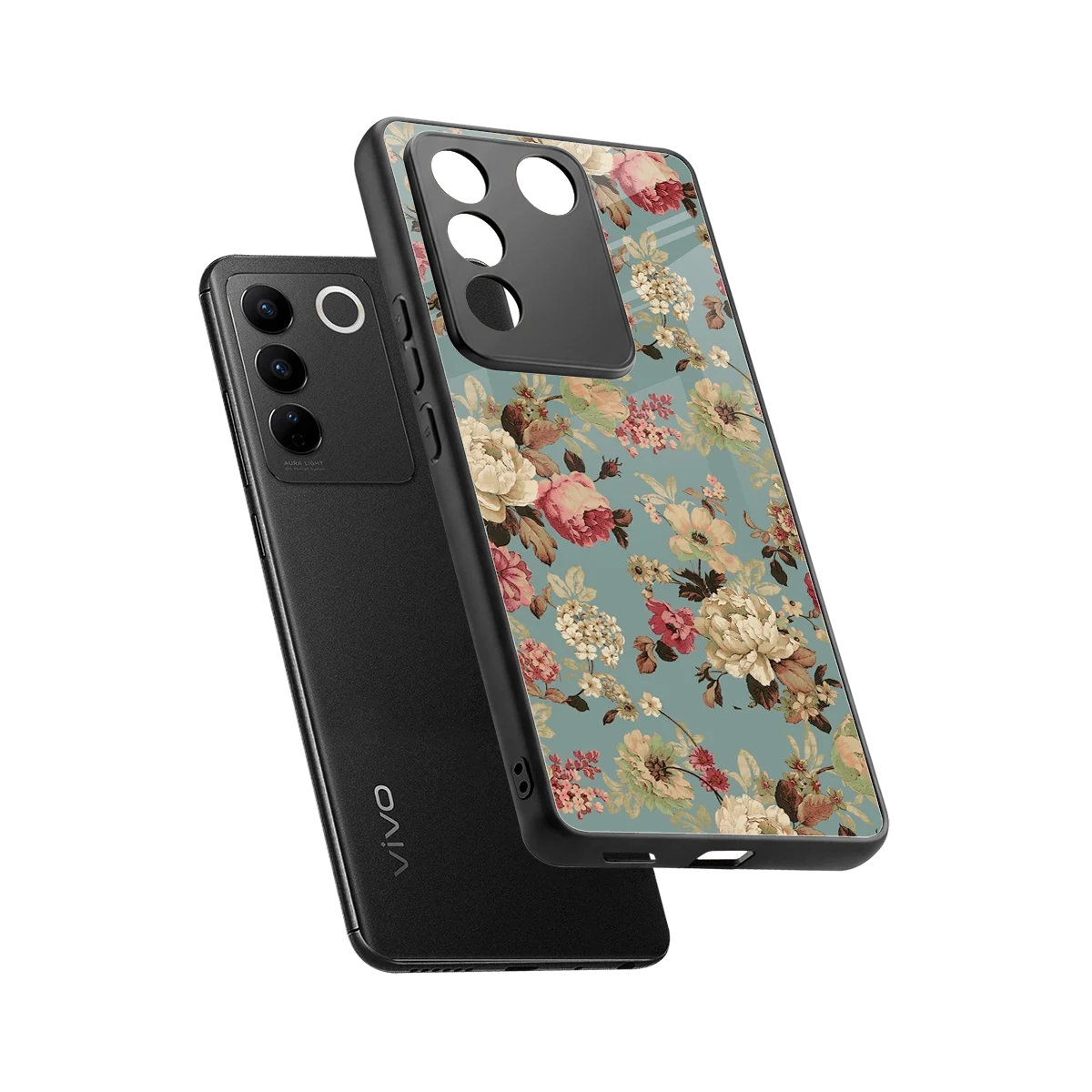 Bloom Bliss sleek vivo v27 5g cover with tempered glass back and TPU edges