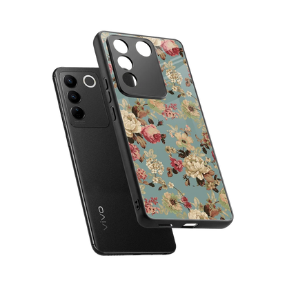 Bloom Bliss sleek vivo v27 5g cover with tempered glass back and TPU edges