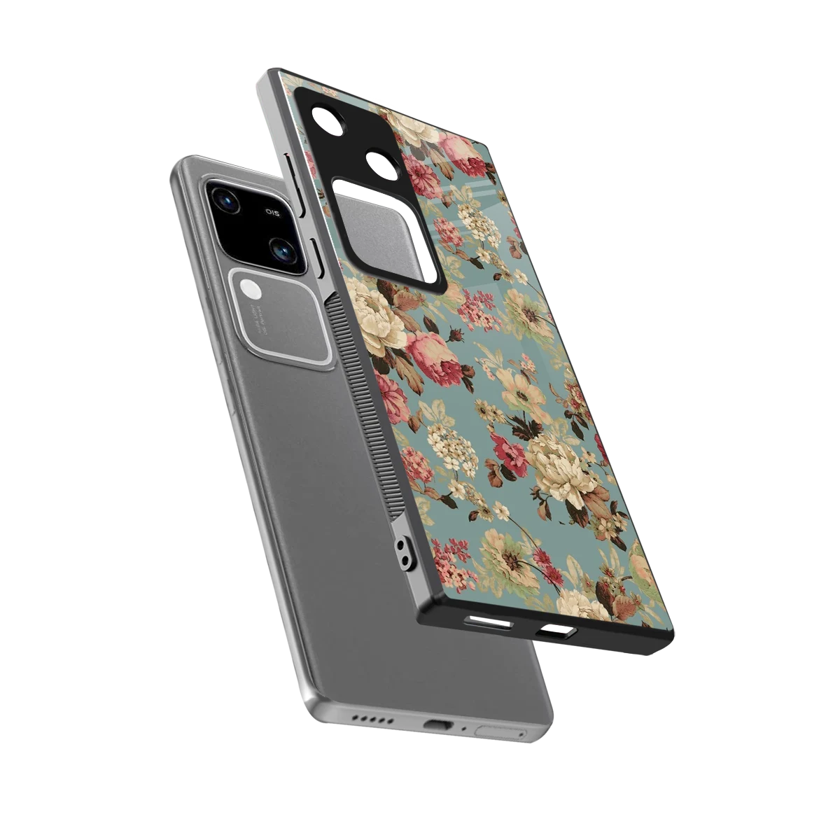 Bloom Bliss sleek vivo v30 cover with tempered glass back and TPU edges