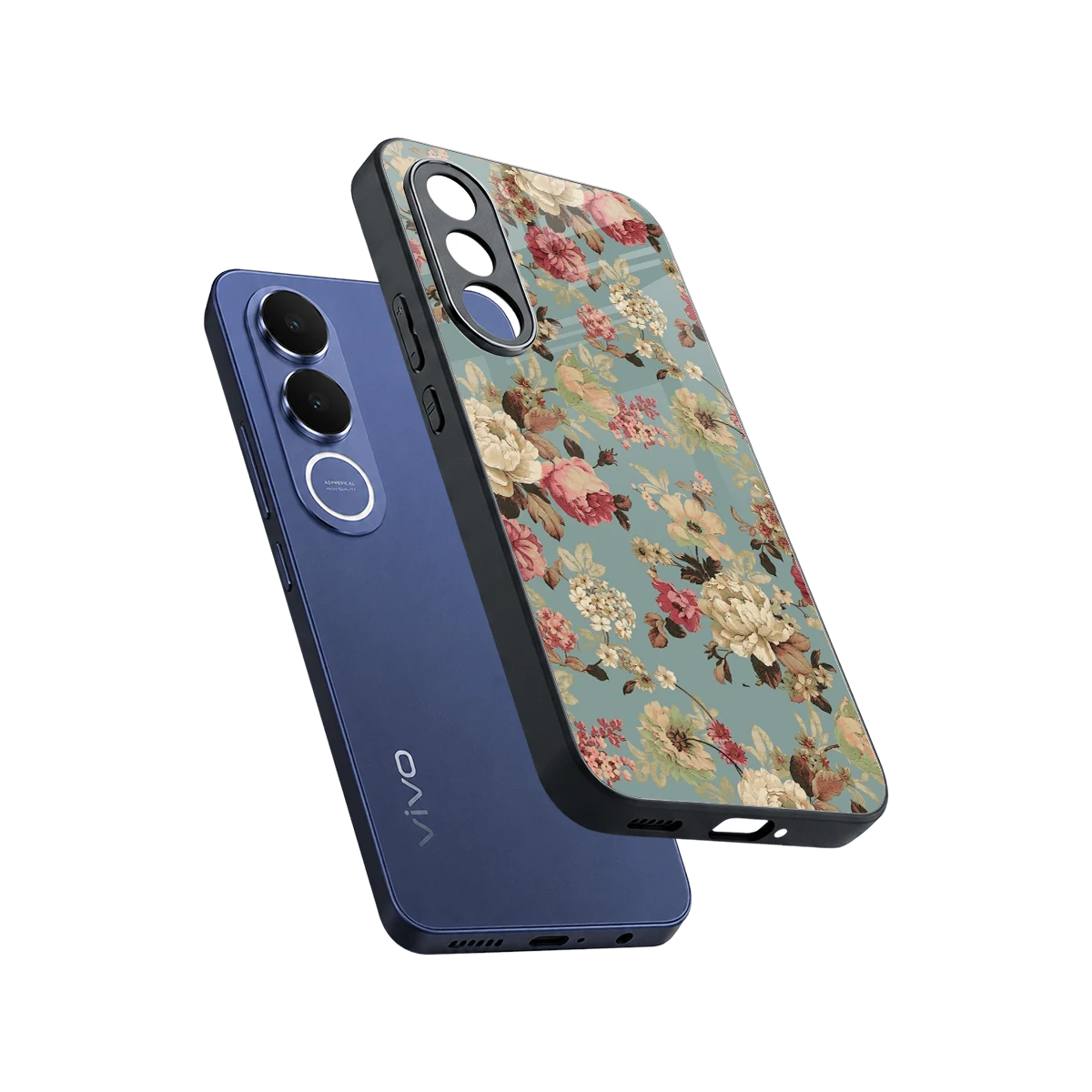 Bloom Bliss sleek vivo v70 fe cover with tempered glass back and TPU edges