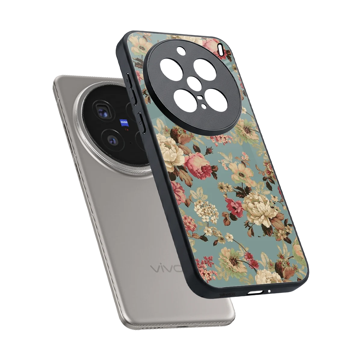Bloom Bliss sleek vivo x200 pro cover with tempered glass back and TPU edges