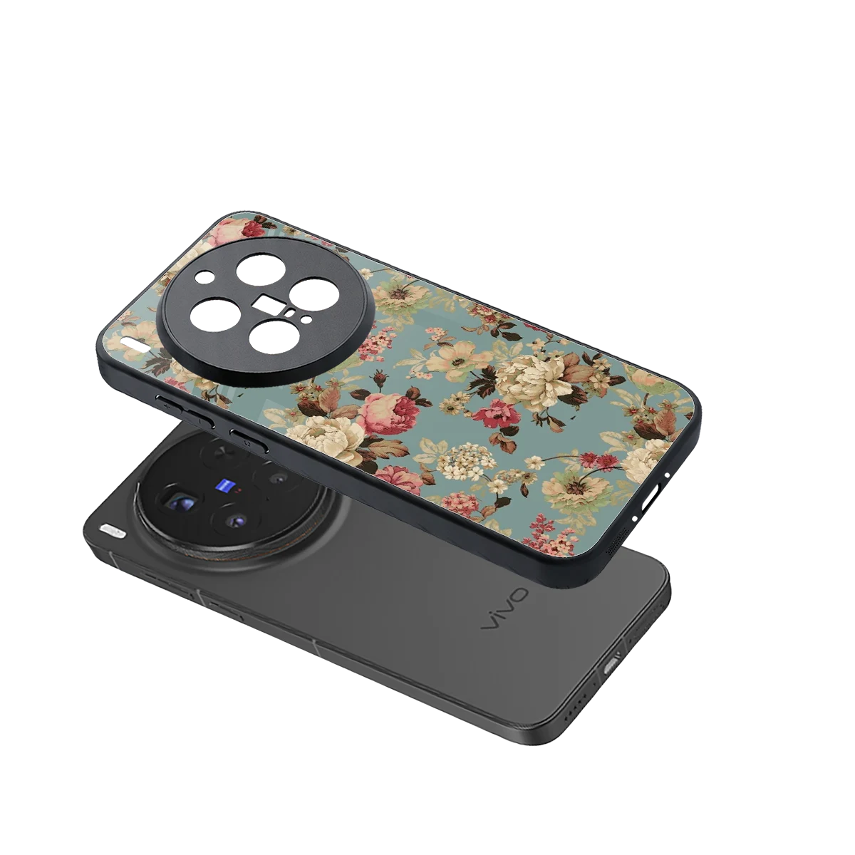 Bloom Bliss sleek vivo x300 pro cover with tempered glass back and TPU edges