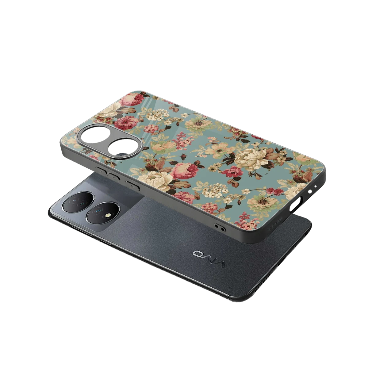 Bloom Bliss sleek Vivo-y100 cover with tempered glass back and TPU edges