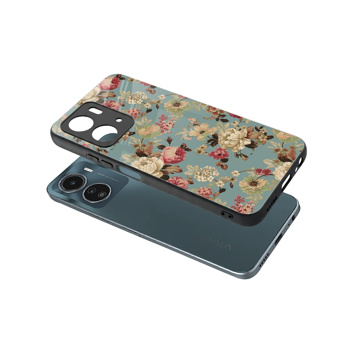 Bloom Bliss sleek vivo y16 cover with tempered glass back and TPU edges