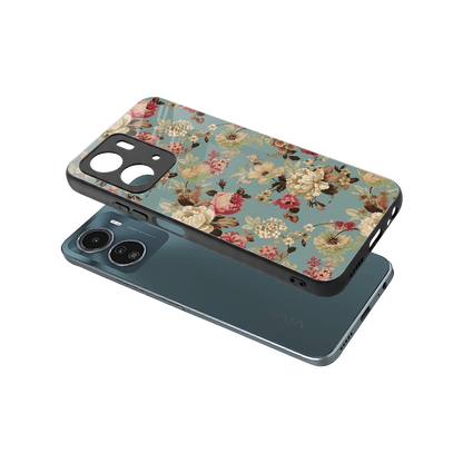Bloom Bliss sleek vivo y16 cover with tempered glass back and TPU edges
