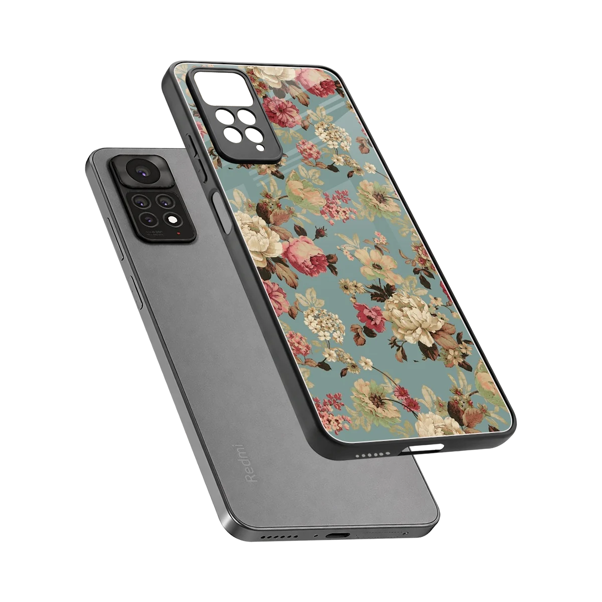Bloom Bliss sleek redmi note 11 pro cover with tempered glass back and TPU edges