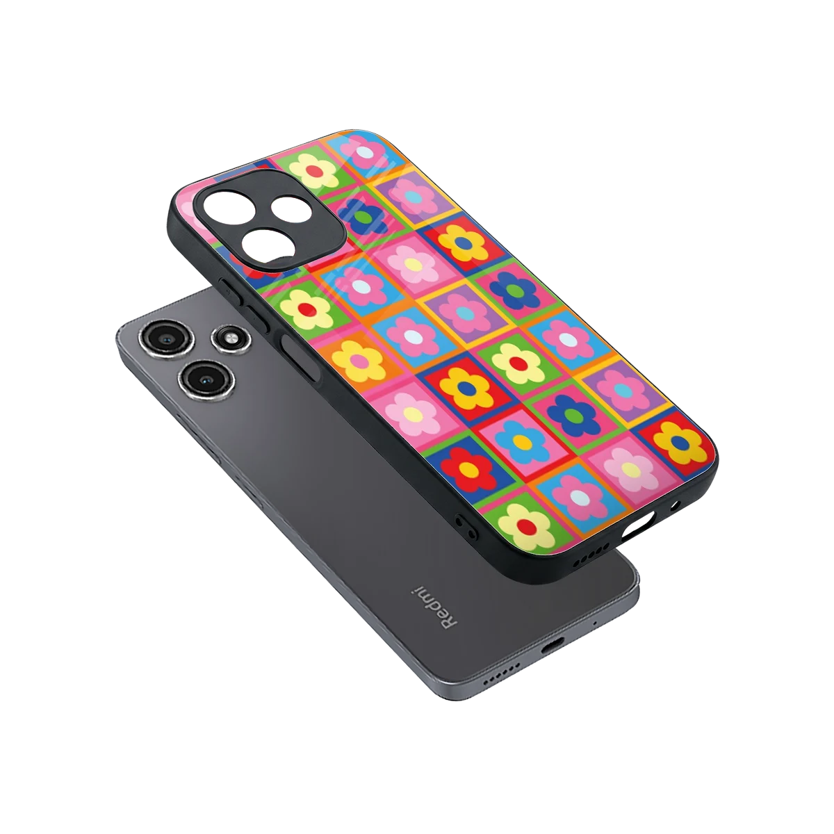 Blossom Harmony sleek redmi 12 5g cover with tempered glass back and TPU edges