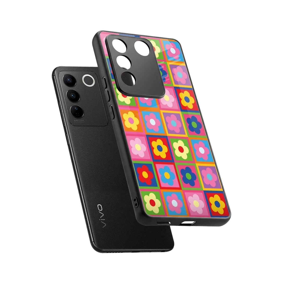 Blossom Harmony sleek vivo v27 5g cover with tempered glass back and TPU edges