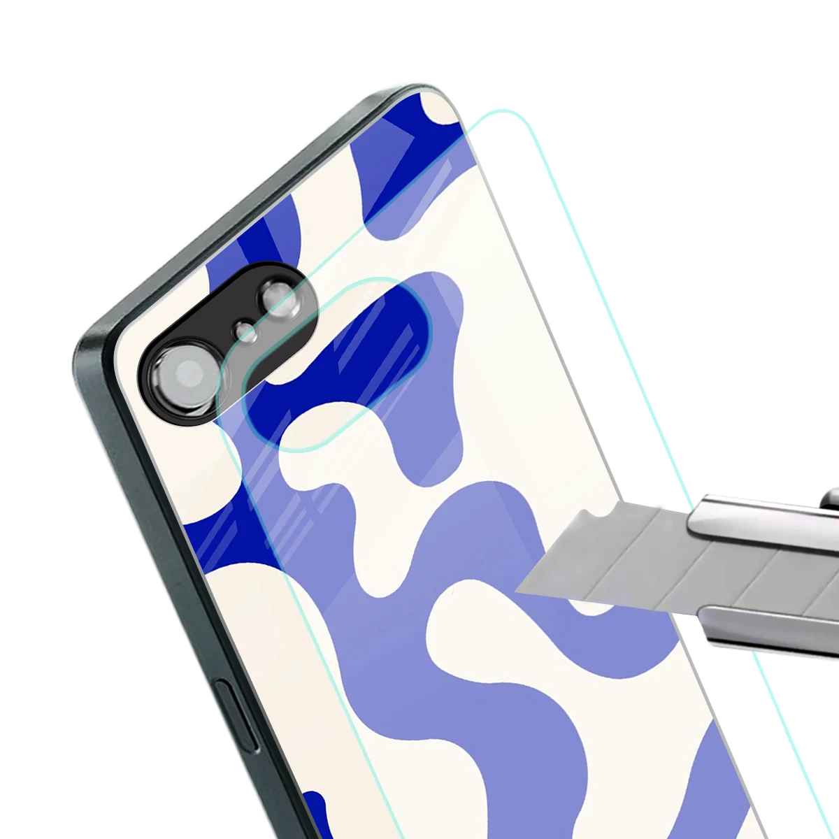 Blue Drift stylish phone case for iphone 16e | glossy glass and slim fit