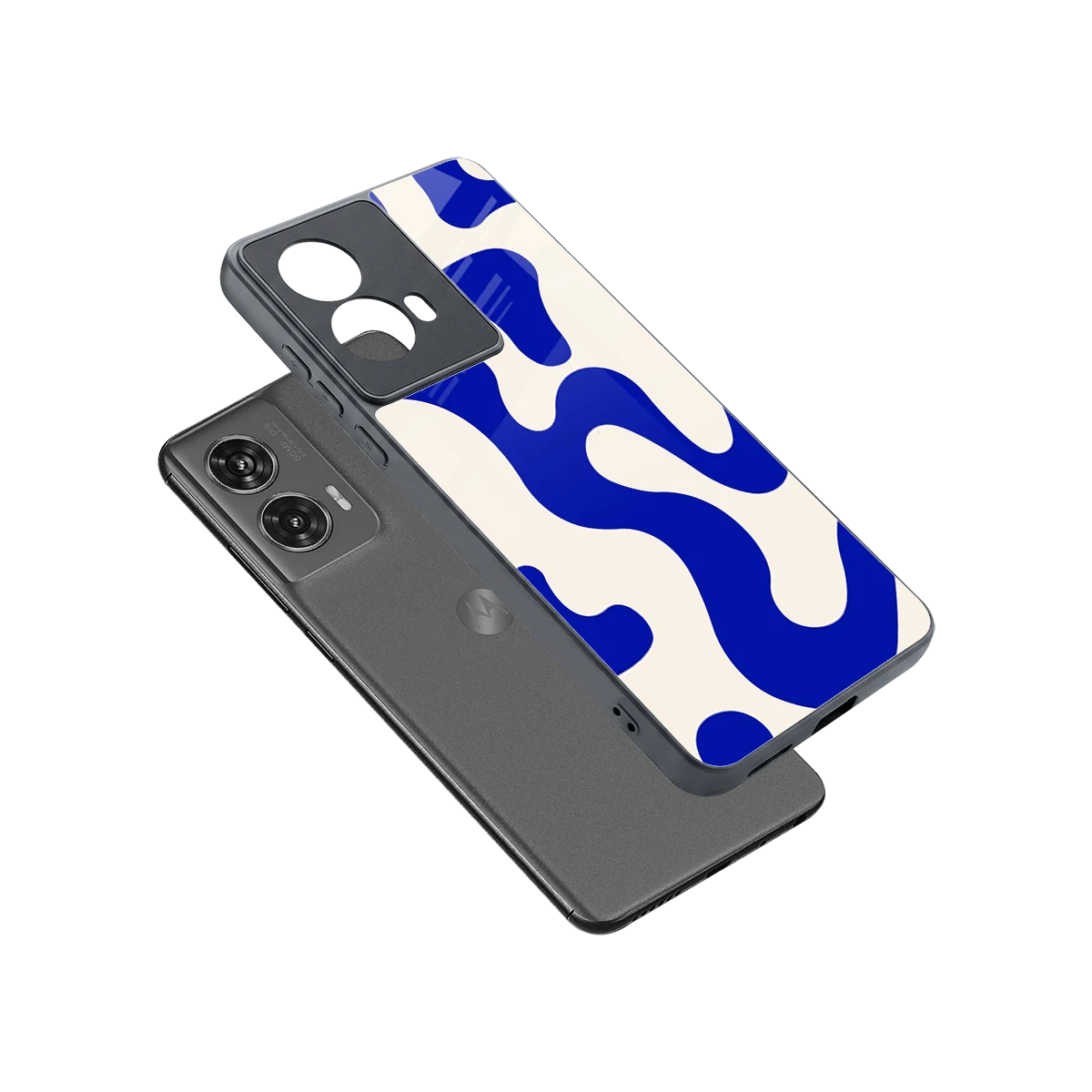 Blue Drift sleek motorola edge 50 fusion cover with tempered glass back and TPU edges