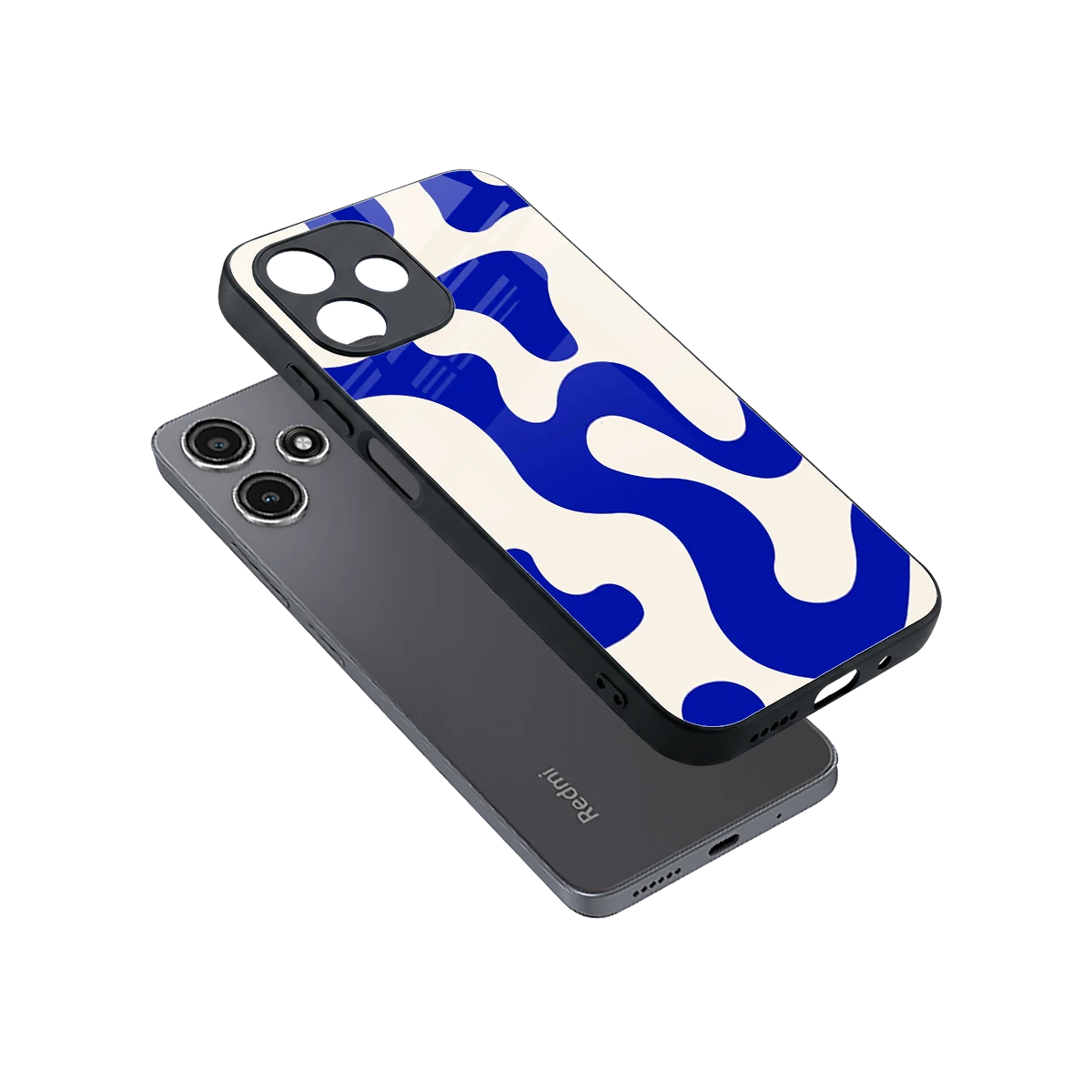 Blue Drift sleek redmi 12 5g cover with tempered glass back and TPU edges