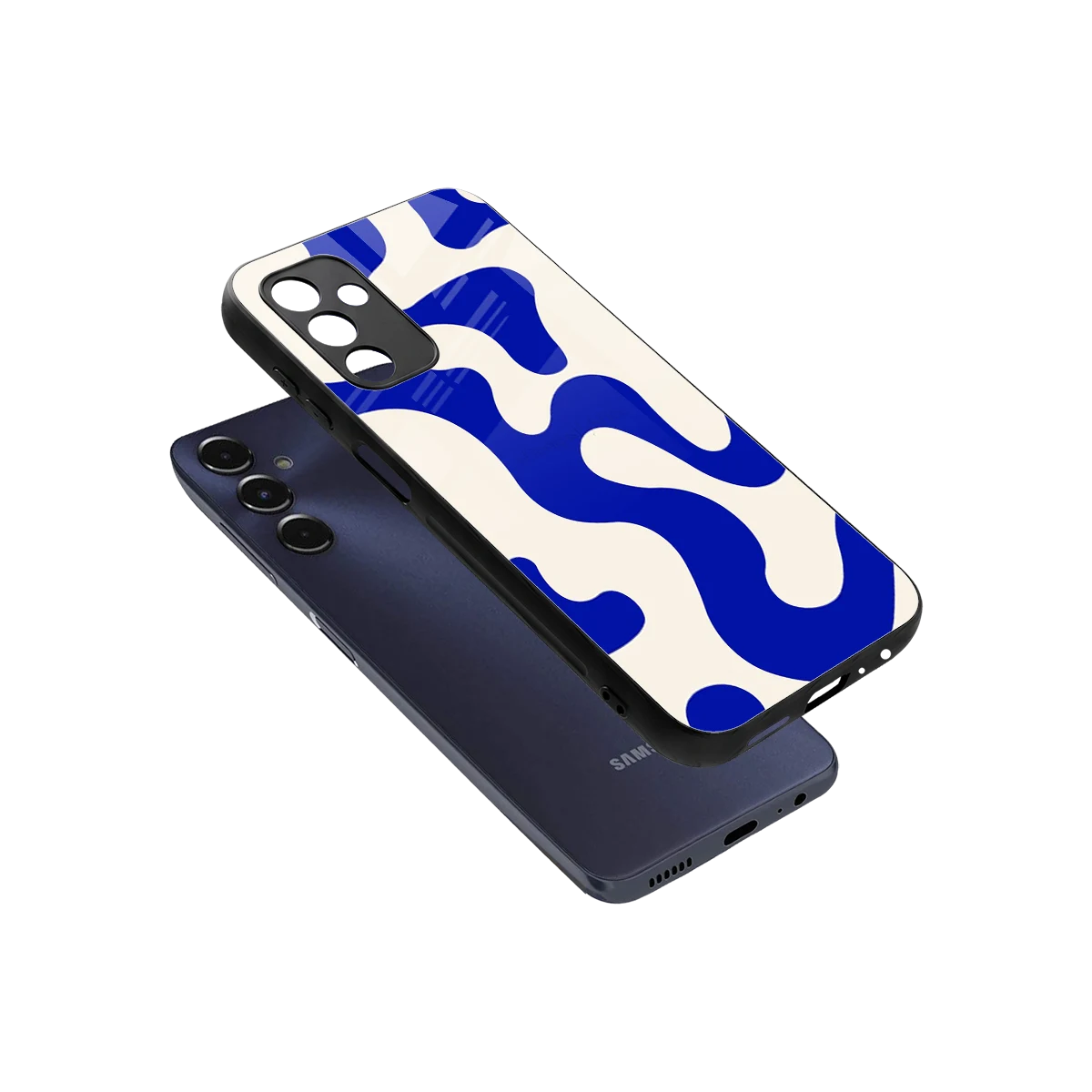 Blue Drift sleek samsung galaxy m14 5g cover with tempered glass back and TPU edges