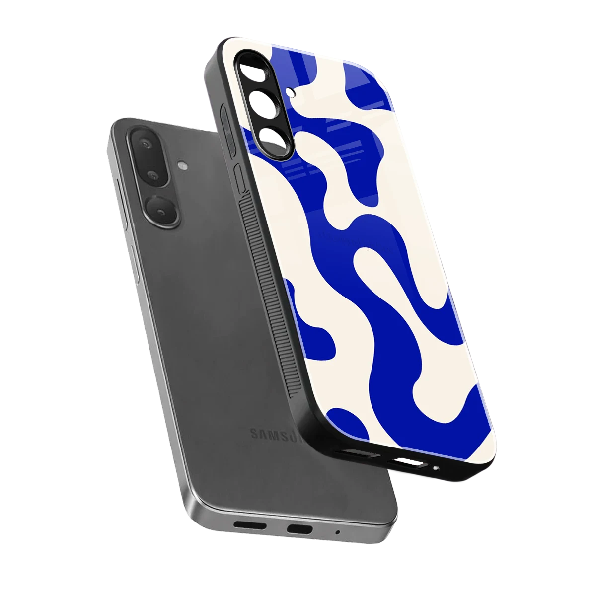 Blue Drift sleek samsung galaxy m56 5g cover with tempered glass back and TPU edges