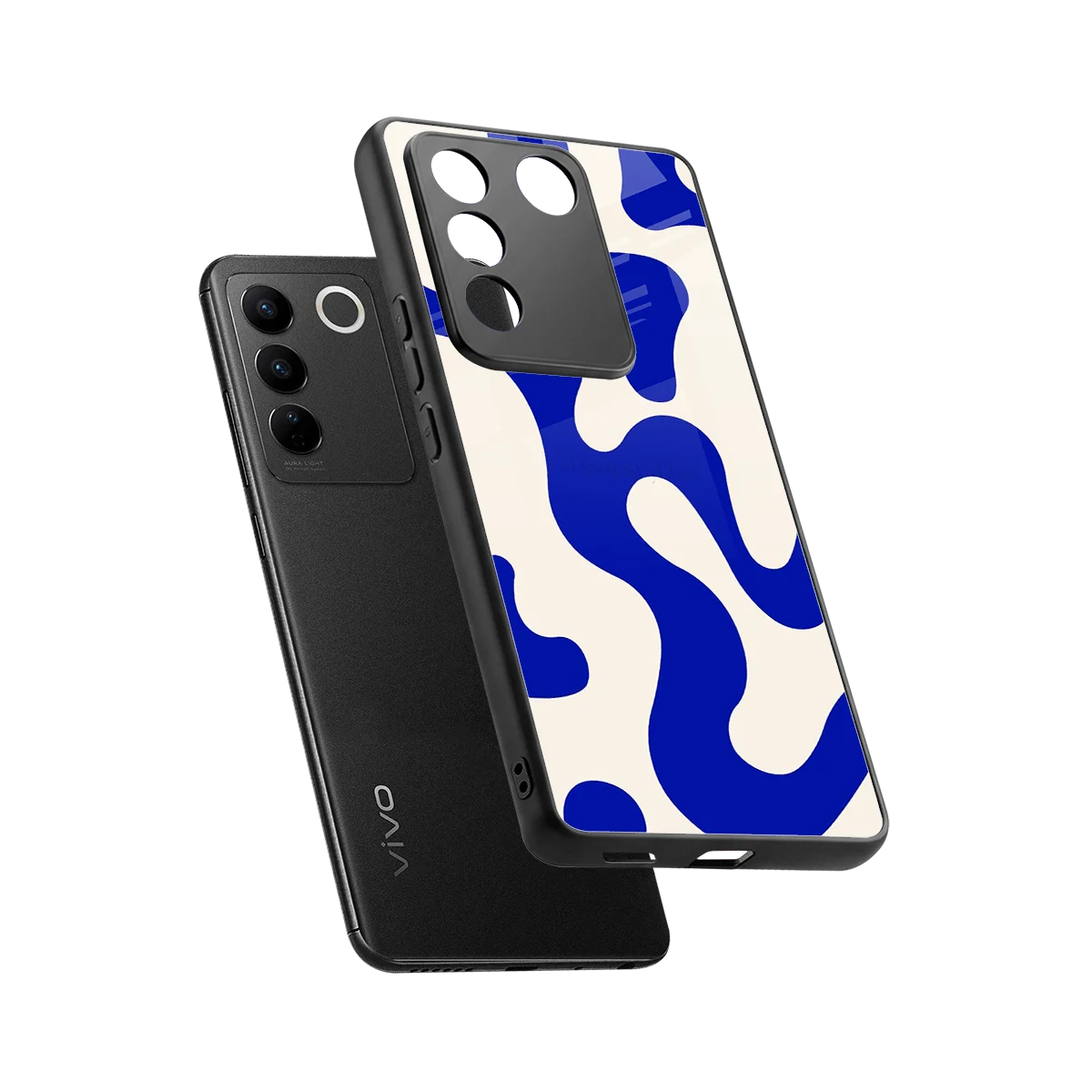 Blue Drift sleek vivo v27 5g cover with tempered glass back and TPU edges