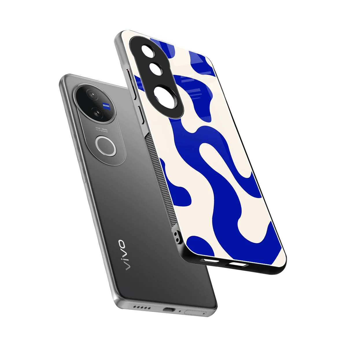Blue Drift sleek vivo v50 cover with tempered glass back and TPU edges