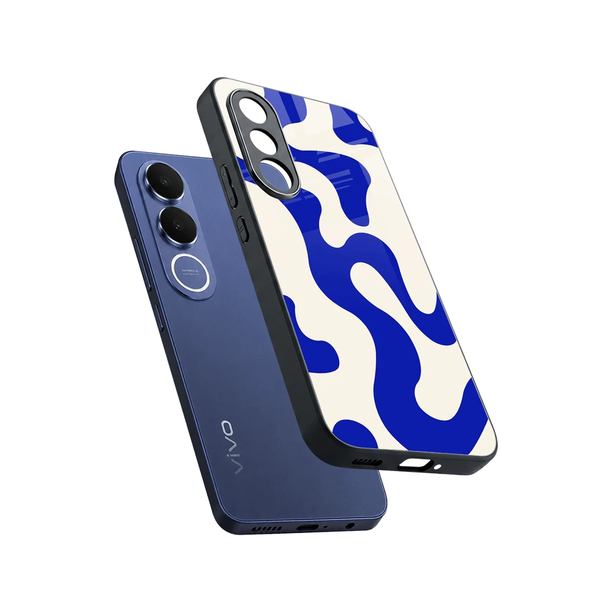 Blue Drift sleek vivo v70 fe cover with tempered glass back and TPU edges