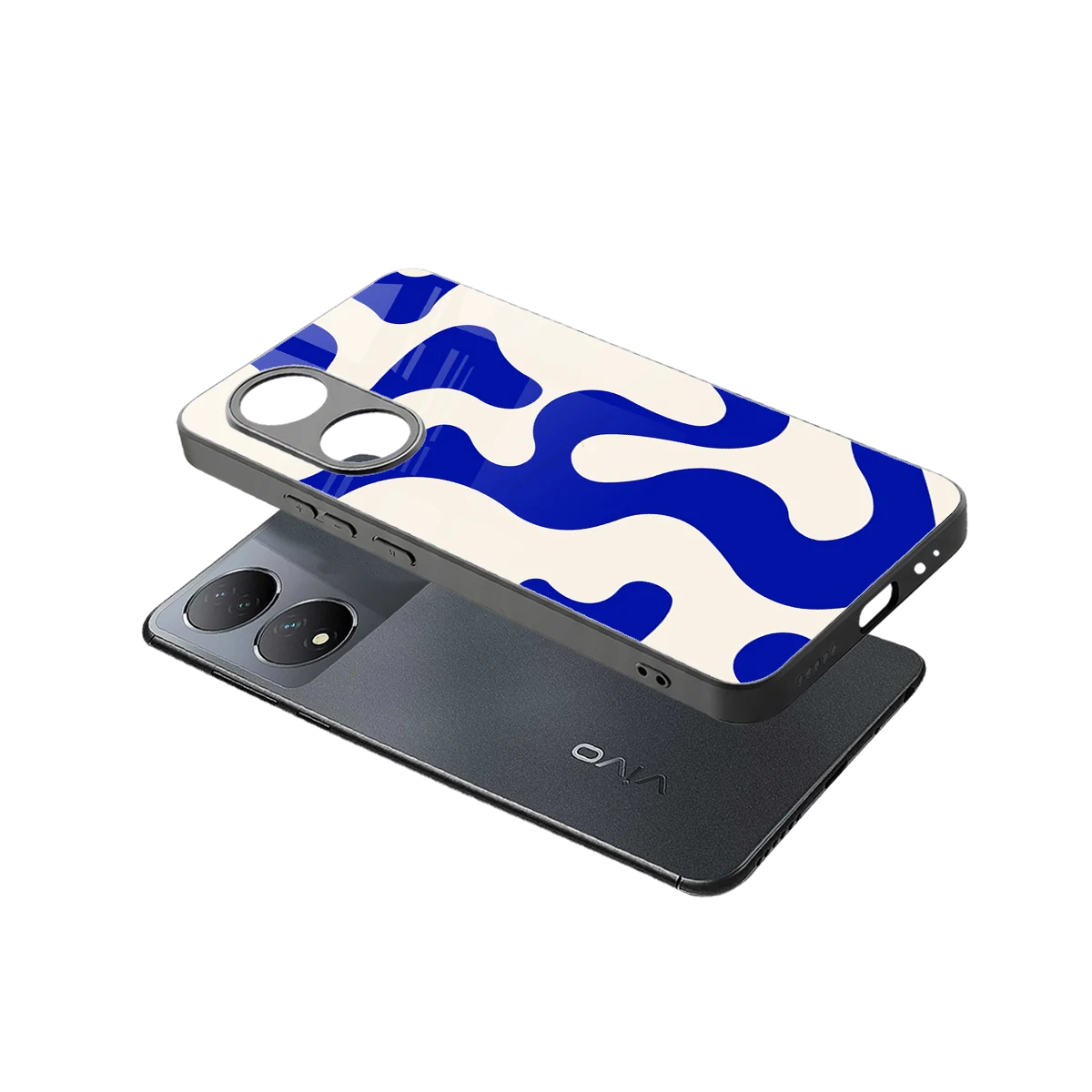 Blue Drift sleek Vivo-y100 cover with tempered glass back and TPU edges