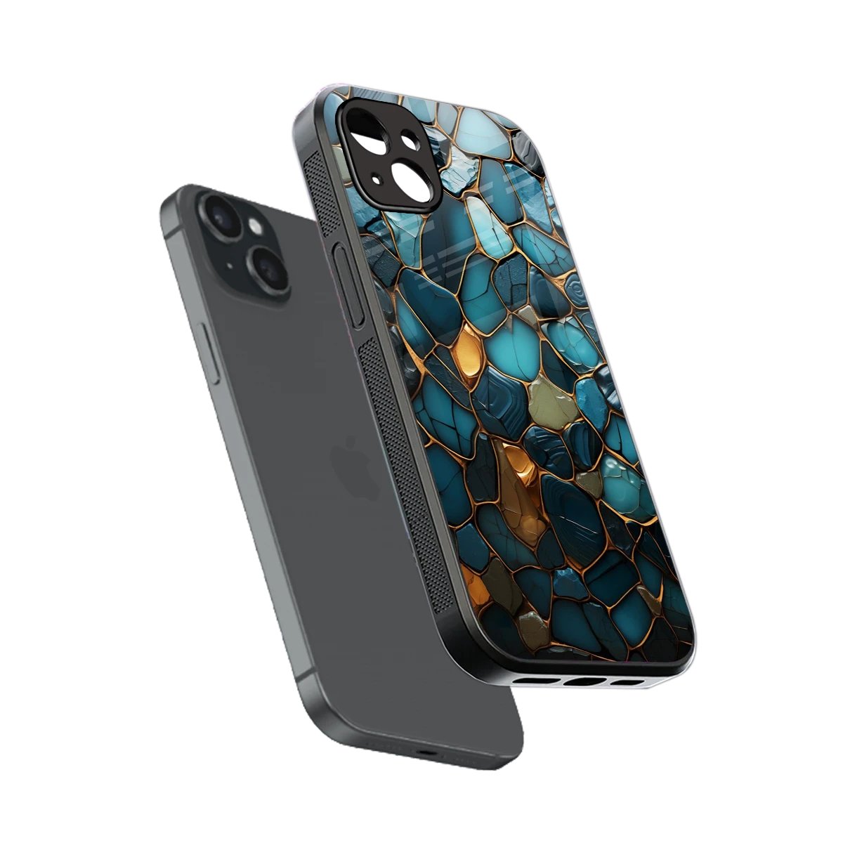 Blue Mirage sleek iphone 14 plus cover with tempered glass back and TPU edges
