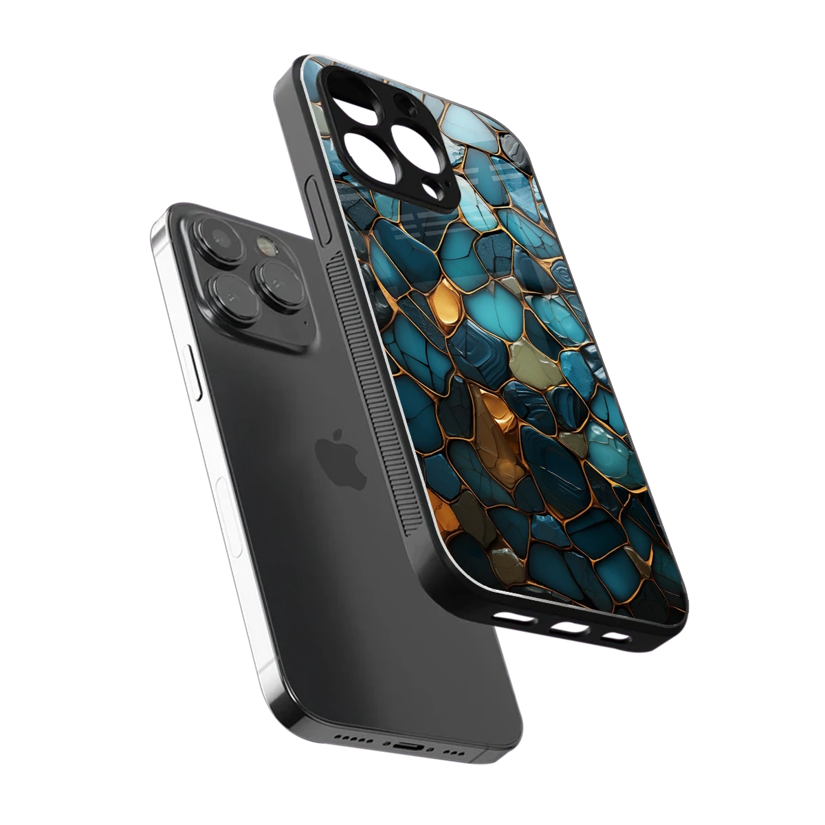 Blue Mirage sleek iphone 15 pro cover with tempered glass back and TPU edges